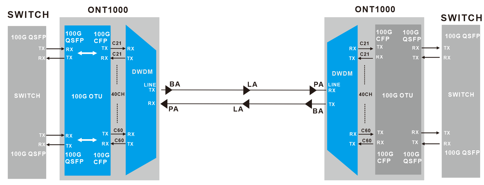 100G DWDM coherent transmission scheme