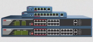 an 8-port and 6-port PoE switch