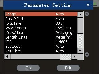 Configuración de parámetros OTDR