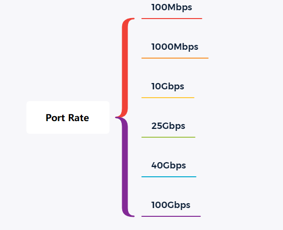 The switch supports port rates