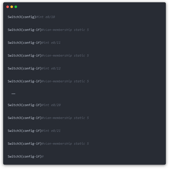 the configuration code for VLAN 5 (Info)