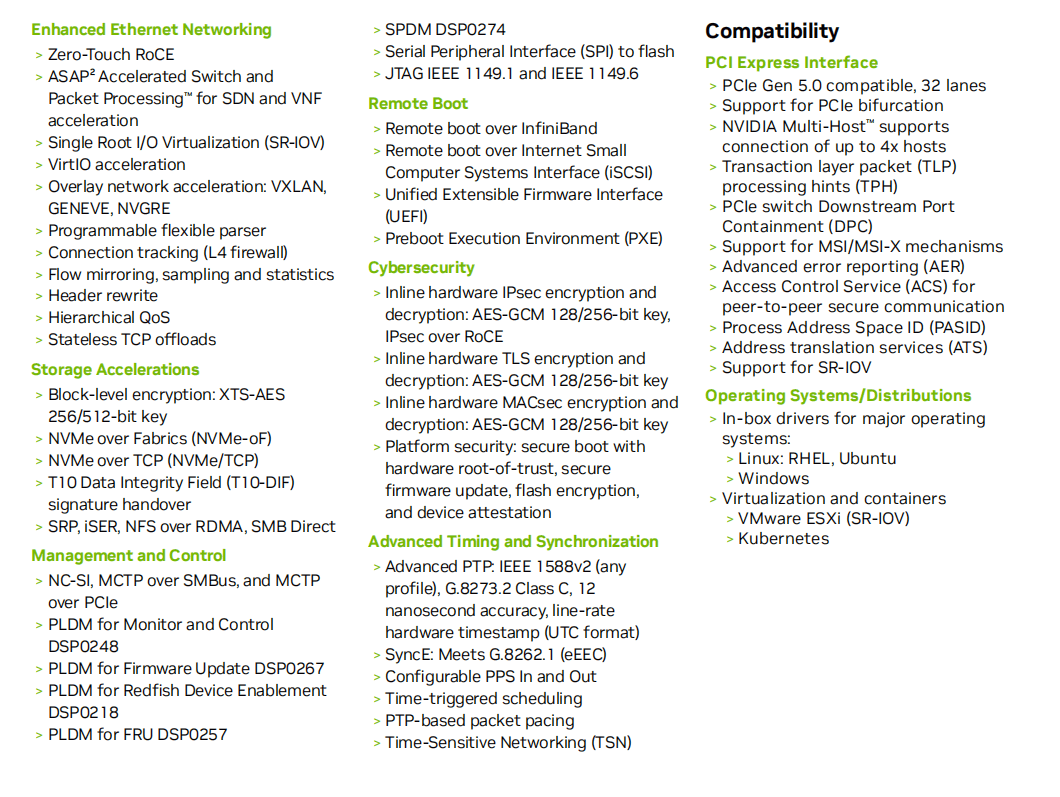 Feature and Compatibility of NVIDIA ConnectX-7