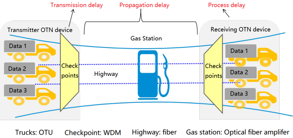 Состав сетевой системы OTN и распределение задержек