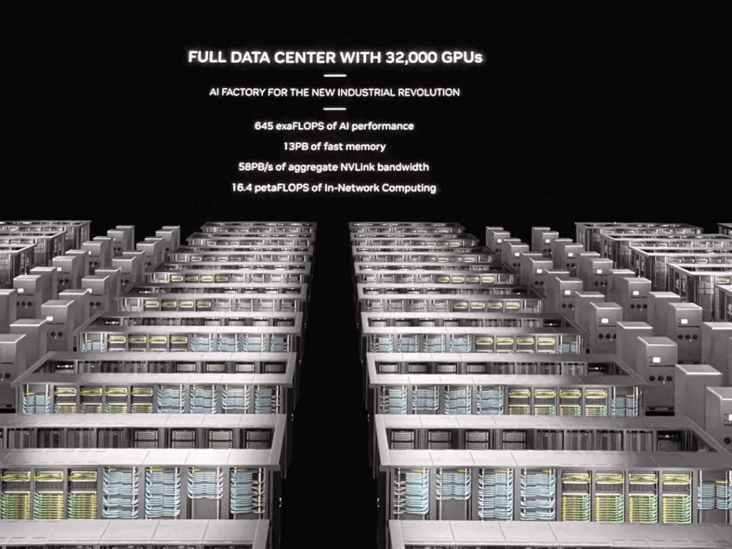 full data center with 32000 GPUs