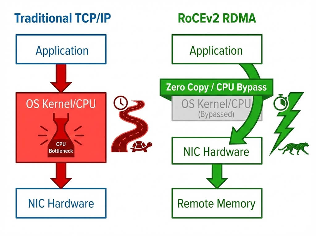 TCP IP vs. RoCEv2 (CPU Bypass)