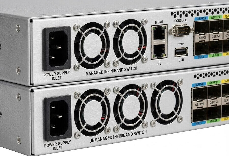 rear panels of two high-end network switches
