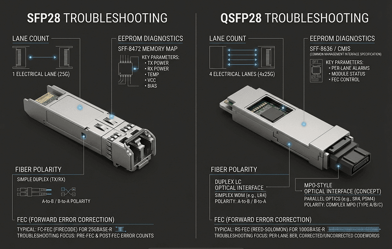 SFP28 vs QSFP28 Troubleshooting Comparison