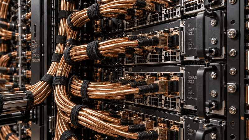 Dentro do rack — Zero módulos ópticos na estrutura NVLink