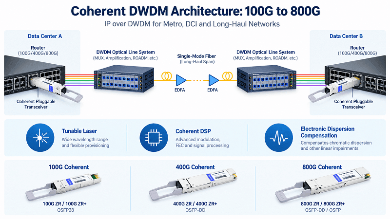 Coherent DWDM Transceivers 100G to 800G