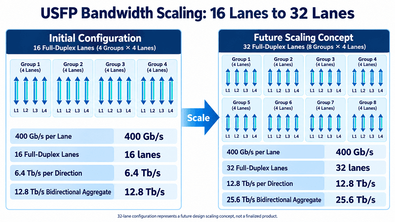 USFP Bandwidth Scaling 16 Lanes to 32 Lanes