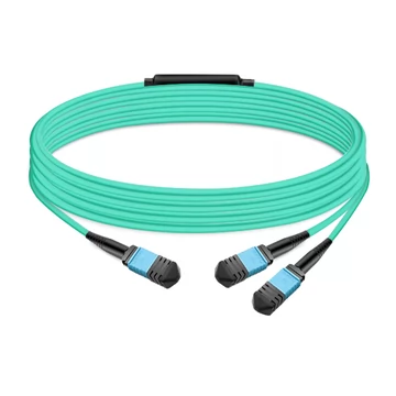 30m (98ft) 8 Fibers Low Insertion Loss Female to Female MPO12 to 2xMPO12 Polarity B APC to APC LSZH Multimode OM3 50/125