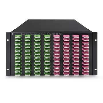 192×192 3D MEMS Optical Circuit Switches, 1550nm, G.657A2 fiber, LC/APC flange, 6U chassis, single power supply. RJ45/RS232, 220V.