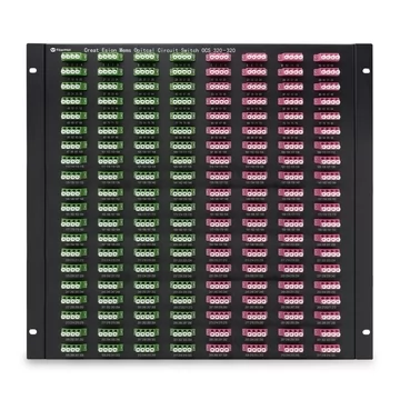 320×320 3D MEMS Optical Circuit Switches, 1550nm, G.657A2 fiber, LC/APC flange, 10U chassis, single power supply. RJ45/RS232, 220V.