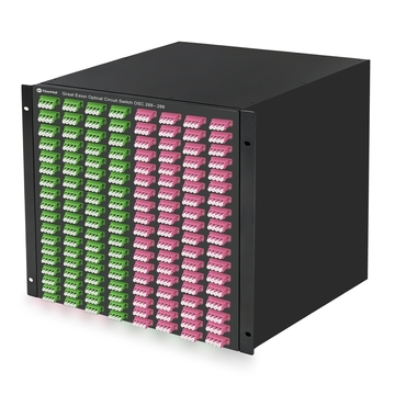288×288 3D MEMS Optical Circuit Switches, 1550nm, G.657A2 fiber, LC/APC flange, 9U chassis, single power supply. RJ45/RS232, 220V.