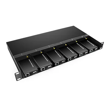 12 Slots 10 / 100M e 10/100 / 1000M Mini Media Converter Chassis, 1U Rack Mount, Dual Power AC 220V e DC -48V