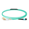 1m (3ft) MTP Female to 4 LC UPC Duplex OM3 50/125 Multimode Fiber Breakout Cable, 8 Fibers, Type B, Elite, LSZH, Aqua