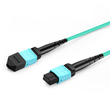 Cable MTP hembra de 1 m (3 pies) a 4 LC UPC dúplex OM3 50/125 Cable de ruptura de fibra multimodo, 8 fibras, Tipo B, Elite, Plenum (OFNP), Aqua