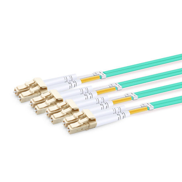 Cable MTP hembra de 1 m (3 pies) a 4 LC UPC dúplex OM3 50/125 Cable de ruptura de fibra multimodo, 8 fibras, Tipo B, Elite, Plenum (OFNP), Aqua