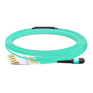 Cable MTP hembra de 7 m (23 pies) a 4 LC UPC dúplex OM3 50/125 Cable de ruptura de fibra multimodo, 8 fibras, Tipo B, Elite, Plenum (OFNP), Aqua