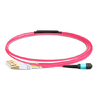 Cable MTP hembra de 2 m (7 pies) a 4 LC UPC dúplex OM4 50/125 Cable de ruptura de fibra multimodo, 8 fibras, tipo B, Elite, LSZH, aguamarina / violeta