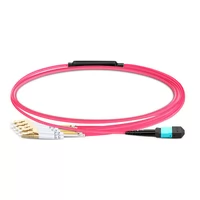 1m (3ft) MTP Female to 4 LC UPC Duplex OM4 50/125 Multimode Fiber Breakout Cable, 8 Fibers, Type B, Elite, Plenum (OFNP), Aqua/Violet