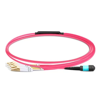 Cable MTP hembra de 1 m (3 pies) a 4 LC UPC dúplex OM4 50/125 Cable de ruptura de fibra multimodo, 8 fibras, tipo B, Elite, LSZH, aguamarina / violeta