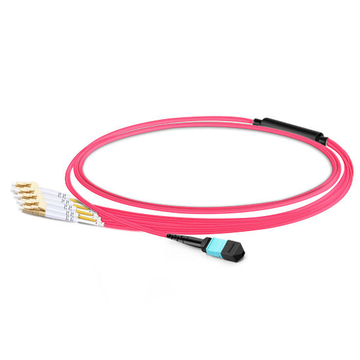 Cable MTP hembra de 2 m (7 pies) a 4 LC UPC dúplex OM4 50/125 Cable de ruptura de fibra multimodo, 8 fibras, tipo B, Elite, LSZH, aguamarina / violeta