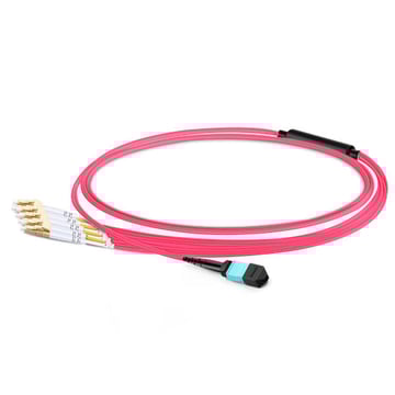 3m (10ft) MTP Female to 4 LC UPC Duplex OM4 50/125 Multimode Fiber Breakout Cable, 8 Fibers, Type B, Elite, Plenum (OFNP), Aqua/Violet
