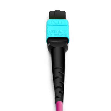 Cable MTP hembra de 1 m (3 pies) a 4 LC UPC dúplex OM4 50/125 Cable de ruptura de fibra multimodo, 8 fibras, Tipo B, Elite, Plenum (OFNP), Aqua / Violet