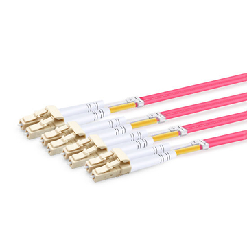 1m (3ft) MTP Female to 4 LC UPC Duplex OM4 50/125 Multimode Fiber Breakout Cable, 8 Fibers, Type B, Elite, LSZH, Aqua/Violet