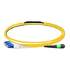 1m (3ft) MTP APC Femelle vers 4 LC UPC Duplex OS2 9/125 Câble de Dérivation Fibre Monomode, 8 Fibres, Type B, Elite, LSZH, Jaune