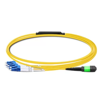 3m (10ft) MTP APC Female to 4 LC UPC Duplex OS2 9/125 Single Mode Fiber Breakout Cable, 8 Fibers, Type B, Elite, LSZH, Yellow