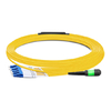 5 м (16 фута) MTP APC Female to 4 LC UPC Duplex OS2 9/125 Single Mode Fiber Breakout Cable, 8 Fibers, Type B, Elite, Plenum (OFNP), Yellow