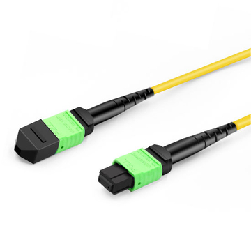 5m (16ft) MTP APC Female to 4 LC UPC Duplex OS2 9/125 Single Mode Fiber Breakout Cable, 8 Fibers, Type B, Elite, Plenum (OFNP), Yellow