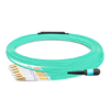 10 m (33 pieds) MTP femelle vers 6 LC UPC Duplex OM3 50/125 Câble de rupture à fibre multimode, 12 fibres, type B, Elite, LSZH, Aqua