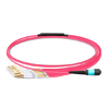Cable MTP hembra de 1 m (3 pies) a 6 LC UPC dúplex OM4 50/125 Cable de ruptura de fibra multimodo, 12 fibras, tipo B, Elite, LSZH, aguamarina / violeta