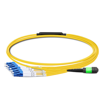 2m (7ft) MTP APC Female to 6 LC UPC Duplex OS2 9/125 Single Mode Fiber Breakout Cable, 12 Fibers, Type B, Elite, LSZH, Yellow