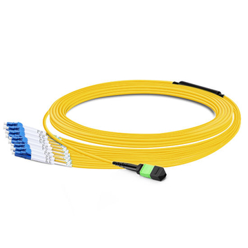 10m (33ft) MTP APC Female to 6 LC UPC Duplex OS2 9/125 Single Mode Fiber Breakout Cable, 12 Fibers, Type B, Elite, LSZH, Yellow