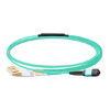 2m (7ft) Low Insertion Loss MPO Female to 4 LC UPC Duplex OM3 50/125 Multimode Fiber Breakout Cable, 8 Fibers, Type B, Elite, LSZH, Aqua