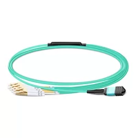 3m (10ft) MPO Femelle vers 4 LC UPC Duplex OM3 50/125 Câble Breakout Fibre Multimode, 8 Fibres, Type B, LSZH, Aqua