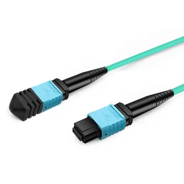 1 m (3 pies) MPO hembra a 4 LC UPC Duplex OM3 50/125 Cable de conexión de fibra multimodo, 8 fibras, tipo B, LSZH, aguamarina