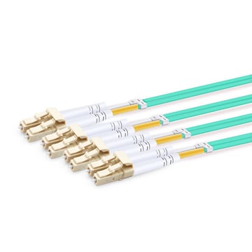 3 м (10 футов) MPO Female to 4 LC UPC Duplex OM3 50/125 Multimode Fiber Breakout Cable, 8 волокон, тип B, LSZH, цвет морской волны