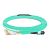 5m (16ft) Low Insertion Loss MPO Female to 4 LC UPC Duplex OM3 50/125 Multimode Fiber Breakout Cable, 8 Fibers, Type B, Elite, LSZH, Aqua