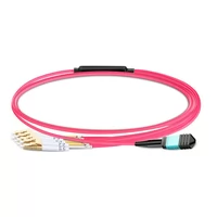 3 m MPO-Buchse auf 10 LC UPC Duplex OM4 4/50 Multimode-Glasfaser-Breakout-Kabel, 125 Fasern Typ B, Elite, LSZH, Aqua / Violett