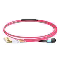 3m (10ft) MPO UPC Female to 4 LC UPC Duplex OM4 50/125 Multimode Fiber Breakout Cable, 8 Fibers Type B, Elite, LSZH, Aqua/Violet