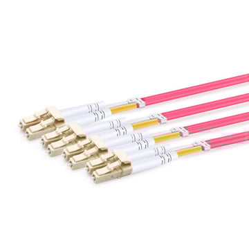 7m (23ft) Low Insertion Loss MPO UPC Female to 4 LC UPC Duplex OM4 50/125 Multimode Fiber Breakout Cable, 8 Fibers Type B, Elite, LSZH, Aqua/Violet