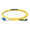 3m (10ft) Low Insertion Loss MPO APC Female to 4 LC UPC Duplex OS2 9/125 Single Mode Fiber Breakout Cable, 8 Fibers Type B, Elite, LSZH, Yellow