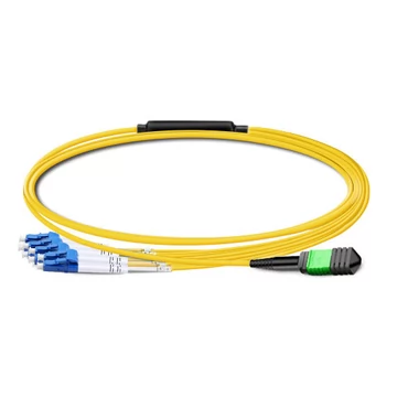 1m (3ft) MPO APC Female to 4 LC UPC Duplex OS2 9/125 Single Mode Fiber Breakout Cable, 8 Fibers Type B, Elite, LSZH, Yellow