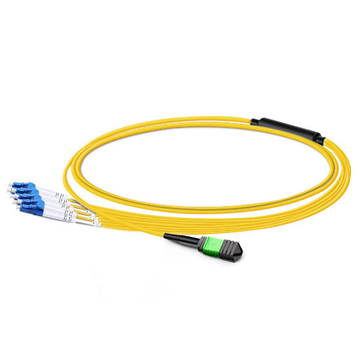 2 м (7 фута) MPO APC с низкими вносимыми потерями, гнездо для 4 LC UPC Duplex OS2 9/125, одномодовый оптоволоконный разводной кабель, 8 волокон типа B, Elite, LSZH, желтый