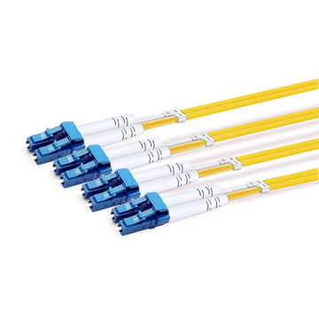 1m (3ft) MPO APC Female to 4 LC UPC Duplex OS2 9/125 Single Mode Fiber Breakout Cable, 8 Fibers Type B, LSZH, Yellow